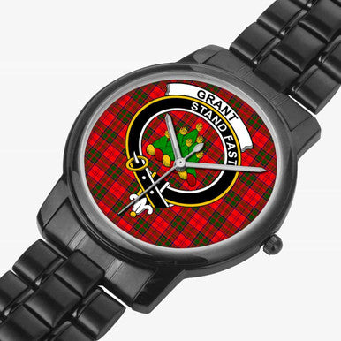 Scottish Grant Clan Crest Tartan Folding Clasp Steel Quartz Watches Tartan Plaid Black 2