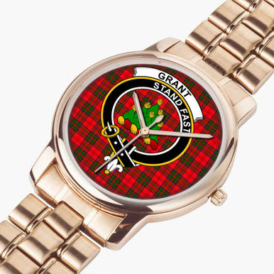 Scottish Grant Clan Crest Tartan Folding Clasp Steel Quartz Watches Tartan Plaid Rose Gold 2