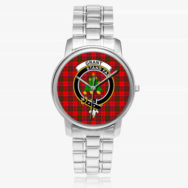Scottish Grant Clan Crest Tartan Folding Clasp Steel Quartz Watches Tartan Plaid Silver 1