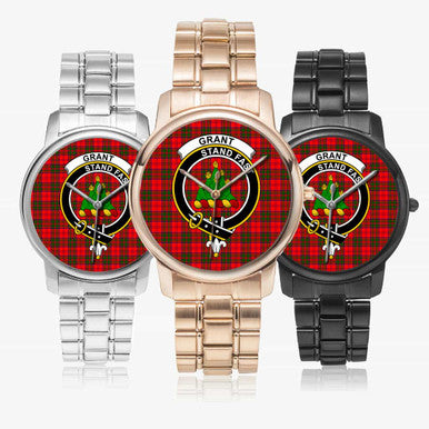 Scottish Grant Clan Crest Tartan Folding Clasp Steel Quartz Watches Tartan Plaid All