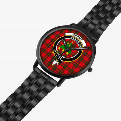 Scottish Grant Clan Crest Tartan Instafamous Steel Quartz Watches Tartan Plaid Black 2