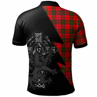 Scottish Grant Clan Crest Tartan Polo Shirt - Lion Rampant Celtic Cross Flash Style Back Side Tartan Plaid