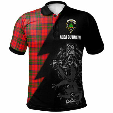 Scottish Grant Clan Crest Tartan Polo Shirt - Lion Rampant Celtic Cross Flash Style Front Side Tartan Plaid