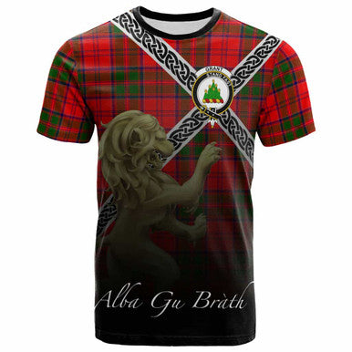Scottish Grant Clan Crest Tartan T-Shirt - Celtic With Scotland Lion Front Side Tartan Plaid