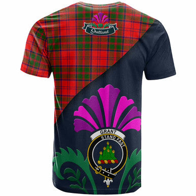 Scottish Grant Clan Crest Tartan T-Shirt - Scotland Thistle Style Back Side Tartan Plaid