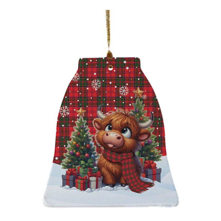 Scottish Grant Modern Clan Tartan Ceramic Ornament Cute Highland Cow Christmas Bell Style Tartan Plaid