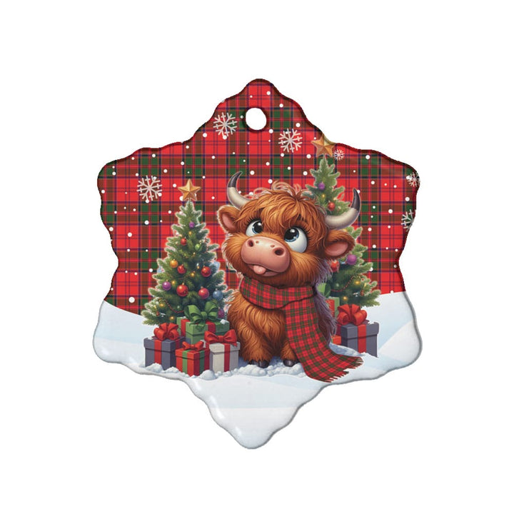 Scottish Grant Modern Clan Tartan Ceramic Ornament Cute Highland Cow Christmas Snow Flake Style Tartan Plaid