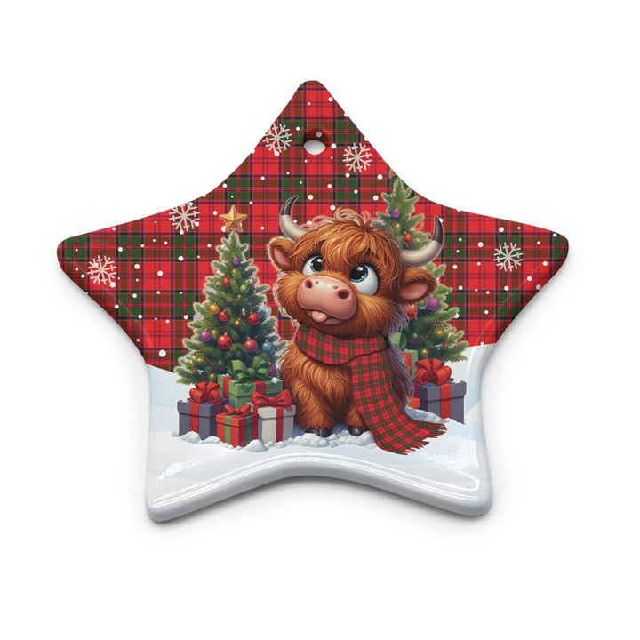 Scottish Grant Modern Clan Tartan Ceramic Ornament Cute Highland Cow Christmas Star Style Tartan Plaid