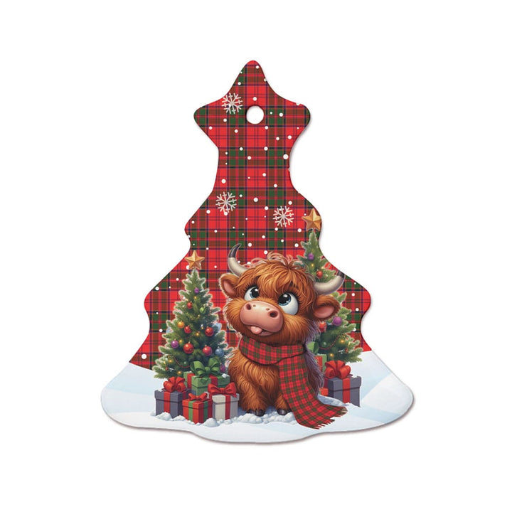 Scottish Grant Modern Clan Tartan Ceramic Ornament Cute Highland Cow Christmas Tree Style Tartan Plaid
