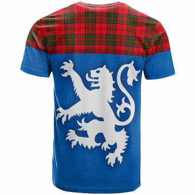 Scottish Grant Modern Clan Tartan T-Shirt - Lion Rampant of Scotland With Flag Back Side Tartan Plaid