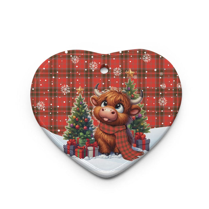 Scottish Grant Weathered Clan Tartan Ceramic Ornament Cute Highland Cow Christmas Heart Style Tartan Plaid