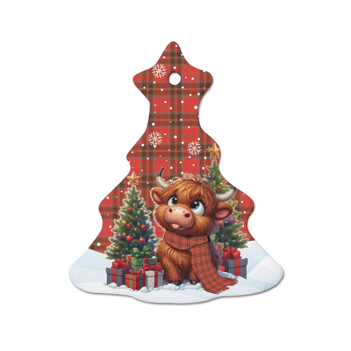Scottish Grant Weathered Clan Tartan Ceramic Ornament Cute Highland Cow Christmas Tree Style Tartan Plaid