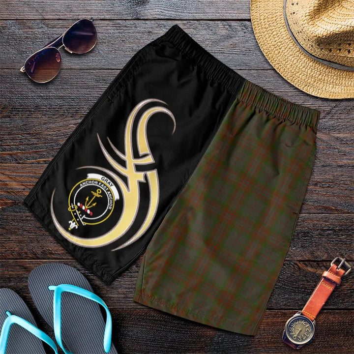 Scottish Gray Clan Crest Tartan Believe in Me Men's Shorts