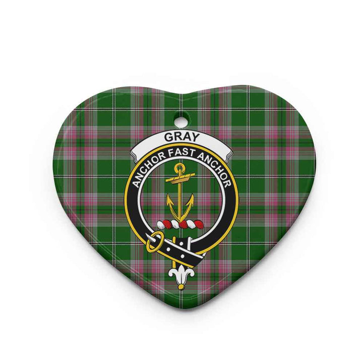 Scottish Gray Clan Crest Tartan Ceramic Ornament Heart Shape Tartan Plaid