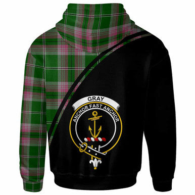 Scottish Gray Clan Crest Tartan Curve Hoodie Back Side Tartan Plaid