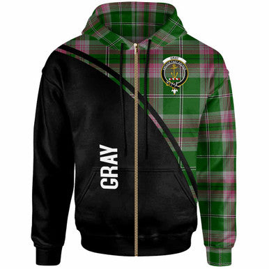 Scottish Gray Clan Crest Tartan Curve Hoodie Zip-up Tartan Plaid