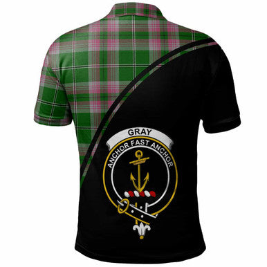 Scottish Gray Clan Crest Tartan Curve Polo Shirt Back Side Tartan Plaid