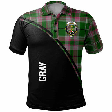 Scottish Gray Clan Crest Tartan Curve Polo Shirt Front Side Tartan Plaid