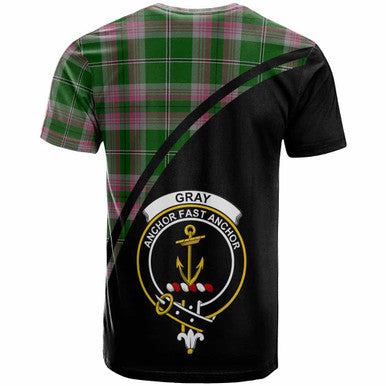 Scottish Gray Clan Crest Tartan Curve T-Shirt Back Side Tartan Plaid
