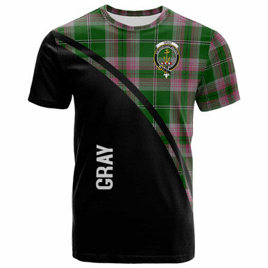 Scottish Gray Clan Crest Tartan Curve T-Shirt Front Side Tartan Plaid