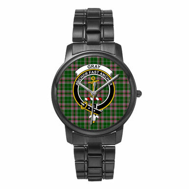 Scottish Gray Clan Crest Tartan Folding Clasp Steel Quartz Watches Tartan Plaid Black 1