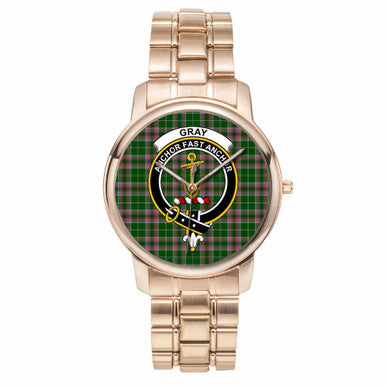 Scottish Gray Clan Crest Tartan Folding Clasp Steel Quartz Watches Tartan Plaid Rose Gold 1