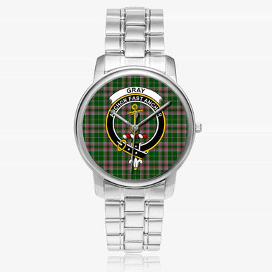 Scottish Gray Clan Crest Tartan Folding Clasp Steel Quartz Watches Tartan Plaid Silver 1