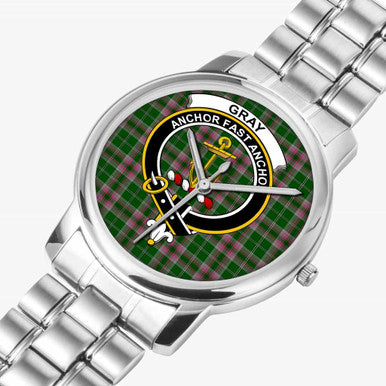 Scottish Gray Clan Crest Tartan Folding Clasp Steel Quartz Watches Tartan Plaid Silver 2