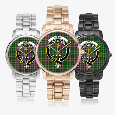 Scottish Gray Clan Crest Tartan Folding Clasp Steel Quartz Watches Tartan Plaid All