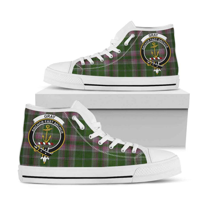 Scottish Gray Clan Crest Tartan High Top Shoes White Sole Tartan Plaid