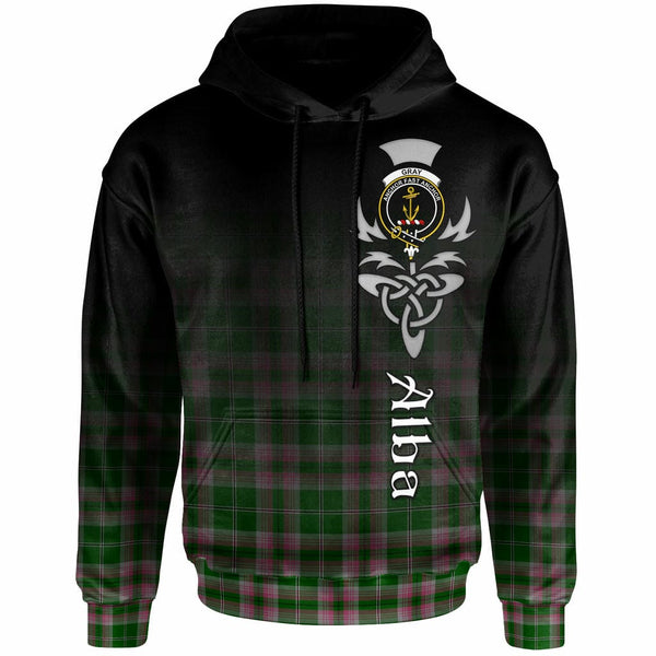 Scottish Gray Clan Crest Tartan Hoodie - Alba Gu Brath Family Crest Celtic Inspired Front Side Tartan Plaid