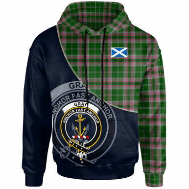 Scottish Gray Clan Crest Tartan Hoodie - Bend Style Front Side Tartan Plaid