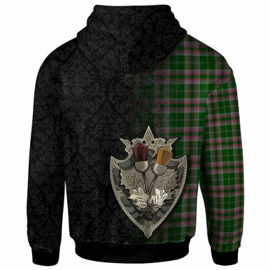 Scottish Gray Clan Crest Tartan Hoodie - Half Thistle Flowers Celtic Design Back Side Tartan Plaid