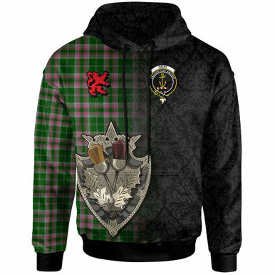 Scottish Gray Clan Crest Tartan Hoodie - Half Thistle Flowers Celtic Design Front Side Tartan Plaid