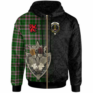 Scottish Gray Clan Crest Tartan Hoodie - Half Thistle Flowers Celtic Design Zip-up Tartan Plaid