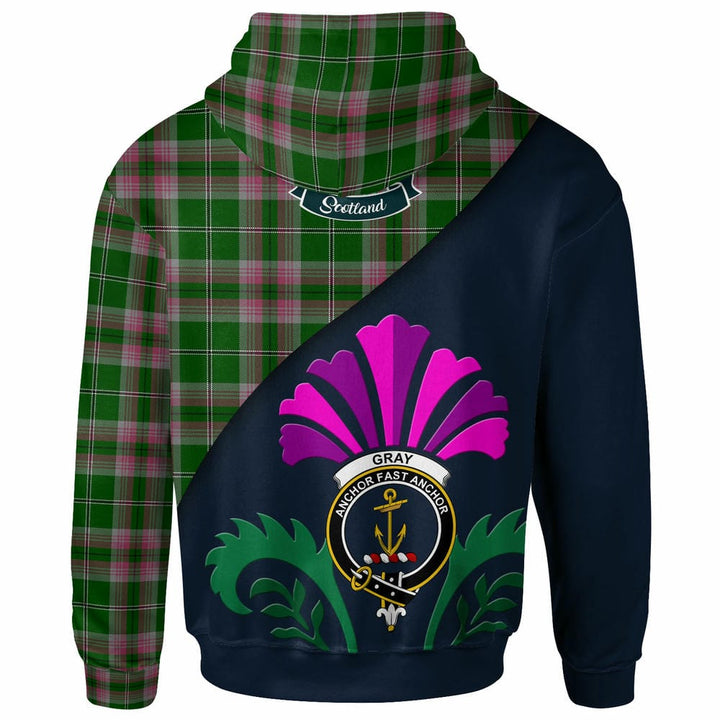 Scottish Gray Clan Crest Tartan Hoodie - Scotland Thistle Style Back Side Tartan Plaid
