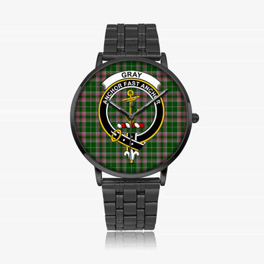 Scottish Gray Clan Crest Tartan Instafamous Steel Quartz Watches Tartan Plaid Black 1