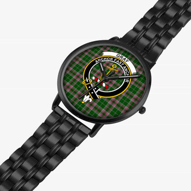 Scottish Gray Clan Crest Tartan Instafamous Steel Quartz Watches Tartan Plaid Black 2
