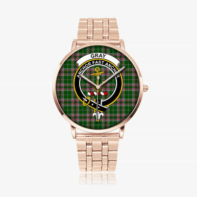 Scottish Gray Clan Crest Tartan Instafamous Steel Quartz Watches Tartan Plaid Rose Gold 1