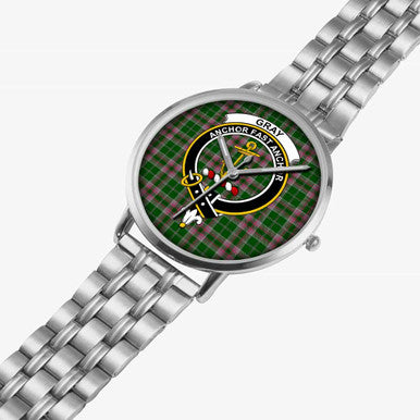 Scottish Gray Clan Crest Tartan Instafamous Steel Quartz Watches Tartan Plaid Silver 2