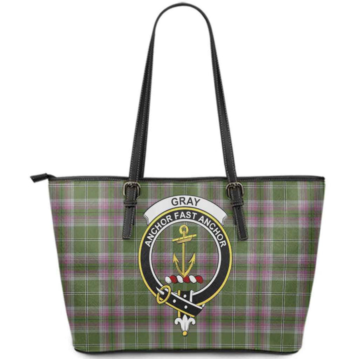 Scottish Gray Clan Crest Tartan Leather Tote Tartan Plaid