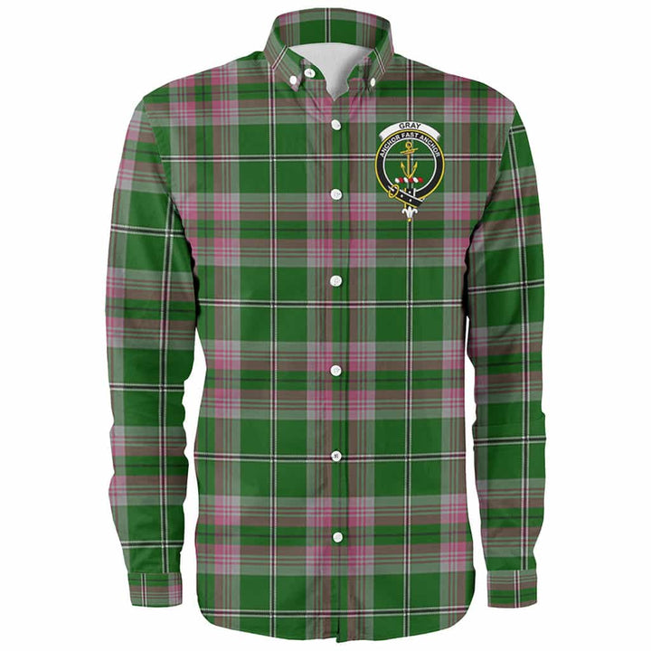 Scottish Gray Clan Crest Tartan Long Sleeve Shirt Front Side Tartan Plaid