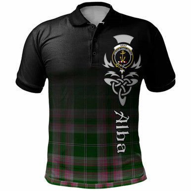 Scottish Gray Clan Crest Tartan Polo Shirt - Alba Gu Brath Family Crest Celtic Inspired Front Side Tartan Plaid