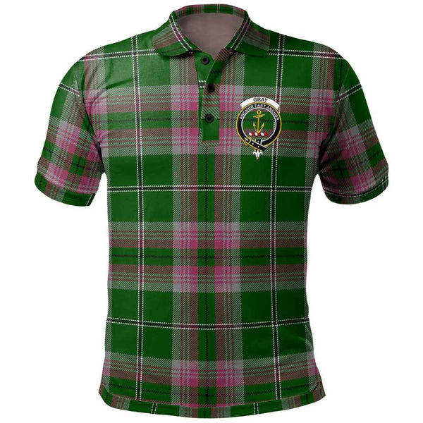 Scottish Gray Clan Crest Tartan Polo Shirt Front Side Tartan Plaid