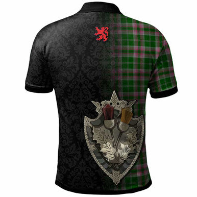 Scottish Gray Clan Crest Tartan Polo Shirt - Half Thistle Flowers Celtic Design Back Side Tartan Plaid