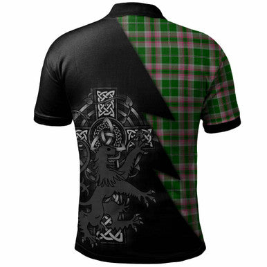 Scottish Gray Clan Crest Tartan Polo Shirt - Lion Rampant Celtic Cross Flash Style Back Side Tartan Plaid