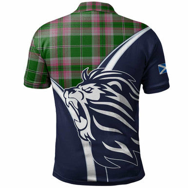 Scottish Gray Clan Crest Tartan Polo Shirt - Scottish Flag With Lion Back Side Tartan Plaid