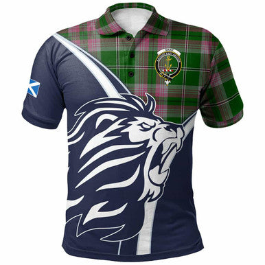 Scottish Gray Clan Crest Tartan Polo Shirt - Scottish Flag With Lion Front Side Tartan Plaid