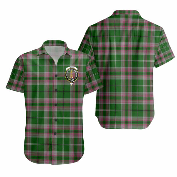 Scottish Gray Clan Crest Tartan Short Sleeve Shirt Tartan Plaid