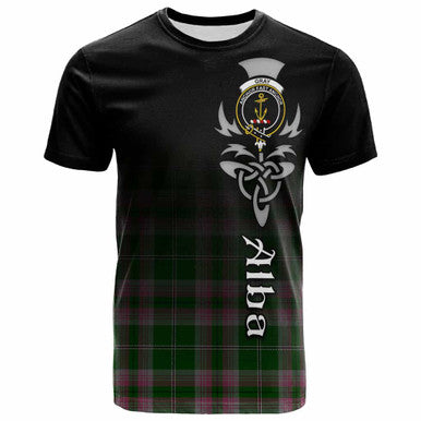 Scottish Gray Clan Crest Tartan T-Shirt - Alba Gu Brath Family Crest Celtic Inspired Front Side Tartan Plaid